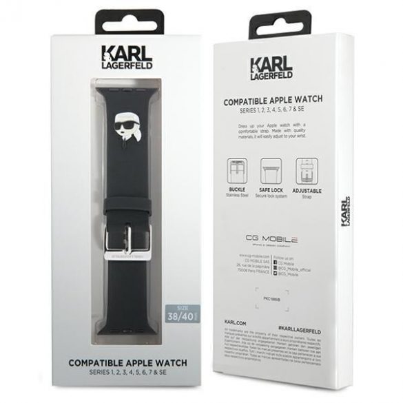 Karl Lagerfeld curea KLAWMSLKNK Apple Watch 38/40/41mm negru/curea neagră 3D cauciuc Karl Head