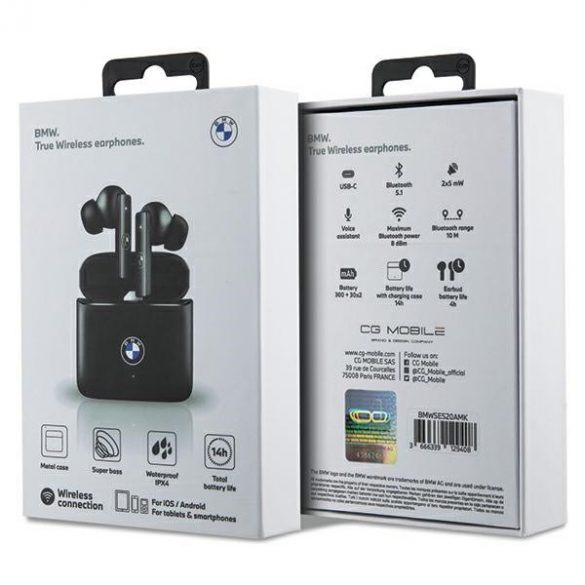 BMW s³,uchawki Bluetooth BMWSES20AMK TWS + stacja dokująca negru/negru Signature