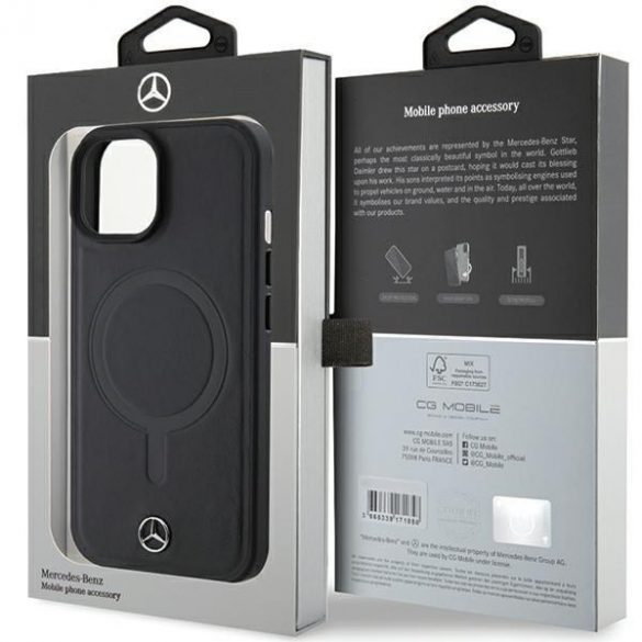 Mercedes MEHMP15S23RCMK iPhone 15 / 14 / 13 6.1" carcasa rigidă/neagră Smooth Leather MagSafe