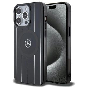 Mercedes MEHMP15L23HRSK iPhone 15 Pro 6.1 carcasă rigidă, neagră, cu două straturi, linii încrucișate MagSafe”