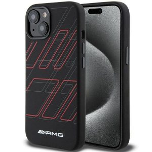 AMG AMHMP15S23SSPK iPhone 15 / 14 / 13 6.1" negru / negru hard Husă Silicone Large Rhombuses Pattern MagSafe