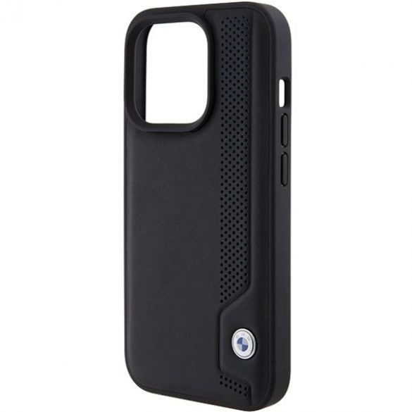 BMW BMHCP15L22RBDK Husă rigidă pentru iPhone 15 Pro 6.1, negru, piele, puncte albastre"