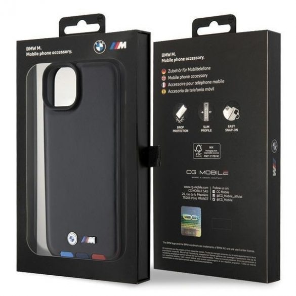 BMW BMHCP15M22PTDK iPhone 15 Plus / 14 Plus 6.7" negru/negru Ștampilă din piele Tricolor