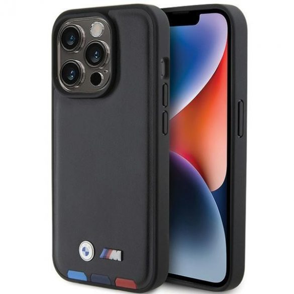 BMW BMHCP15L22PTDK iPhone 15 Pro 6.1 ștampilă din piele neagră/czarny tricolor"