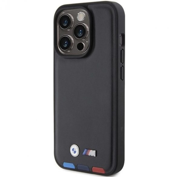 BMW BMHCP15L22PTDK iPhone 15 Pro 6.1 ștampilă din piele neagră/czarny tricolor"