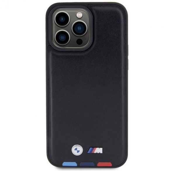 BMW BMHCP15X22PTDK iPhone 15 Pro Max 6.7 czarny/negru din piele Ștampilă tricoloră"