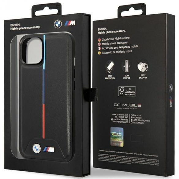 BMW BMHCP15S22PVTK Carcasă rigidă pentru iPhone 15 / 14 / 13 de 6,1 inchi/negru M Quilted Tricolor