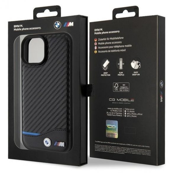 BMW BMHCP15S22NBCK iPhone 15 / 14 / 13 6.1" negru / negru piele carbon