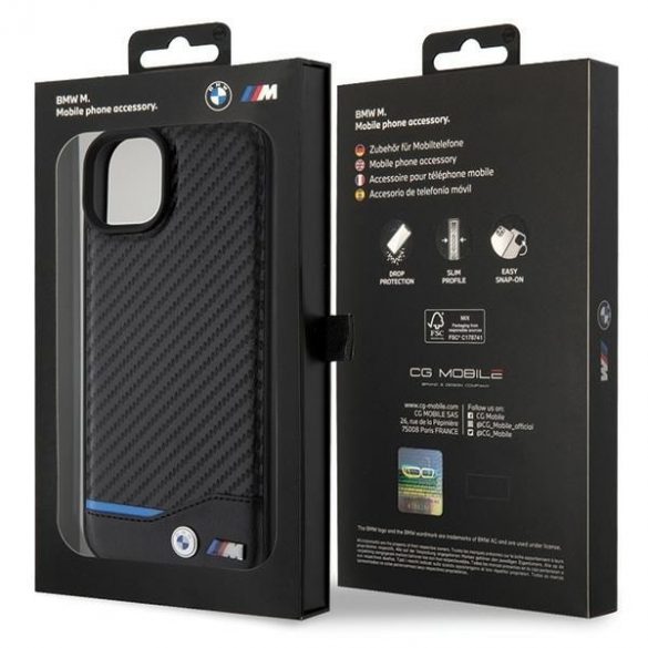 BMW BMHCP15M22NBCK iPhone 15 Plus / 14 Plus 6.7" negru/ negru piele carbon