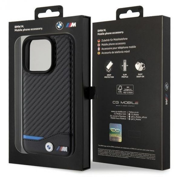 BMW BMHCP15L22NBCK iPhone 15 Pro 6.1 negru/negru Leather Carbon"