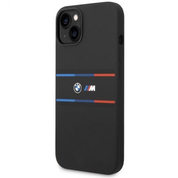 BMW BMHCP15S22SDTK iPhone 15 / 14 / 13 6.1" carcasa rigidă neagră M Silicon Tricolor Lines