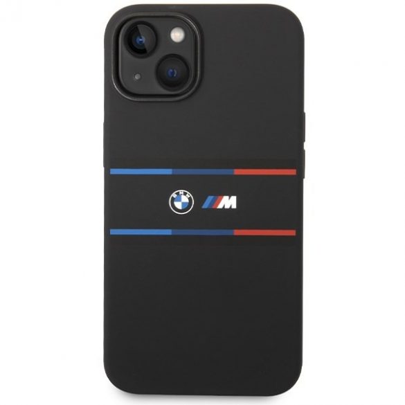 BMW BMHCP15S22SDTK iPhone 15 / 14 / 13 6.1" carcasa rigidă neagră M Silicon Tricolor Lines