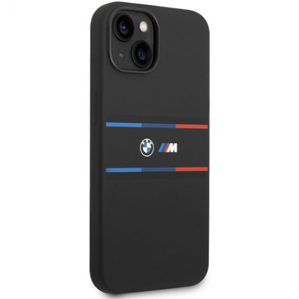 BMW BMHCP15S22SDTK iPhone 15 / 14 / 13 6.1" carcasa rigidă neagră M Silicon Tricolor Lines