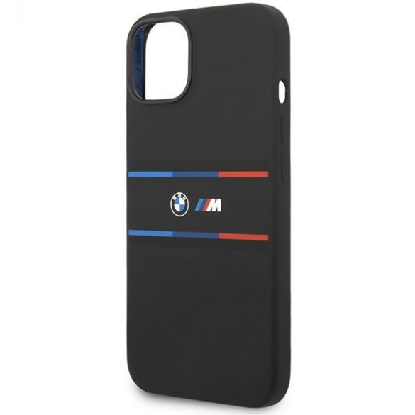 BMW BMHCP15S22SDTK iPhone 15 / 14 / 13 6.1" carcasa rigidă neagră M Silicon Tricolor Lines