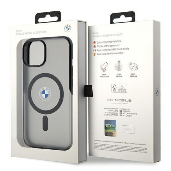 BMW BMHMP15MDSLK Carcasă rigidă pentru iPhone 15 Plus / 14 Plus de 6,7 inchi/negru IML Signature MagSafe