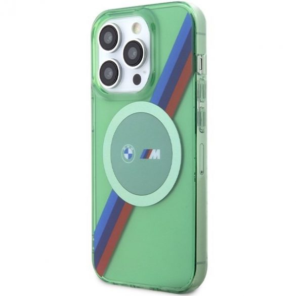 BMW BMHMP15LHDTN iPhone 15 Pro 6.1" zielony/verde hardcase M Tricolor Stripes MagSafe