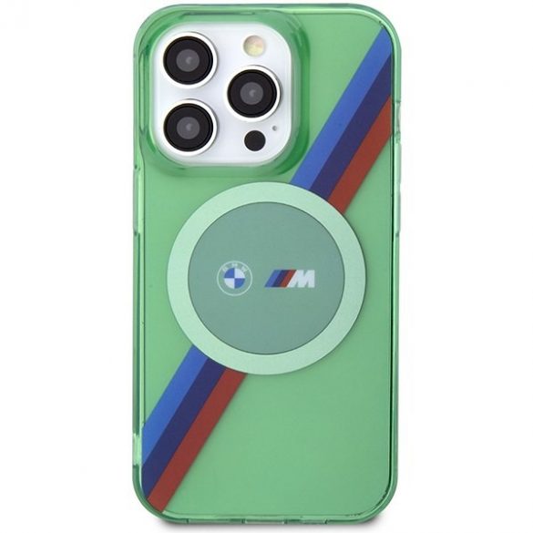 BMW BMHMP15LHDTN iPhone 15 Pro 6.1" zielony/verde hardcase M Tricolor Stripes MagSafe