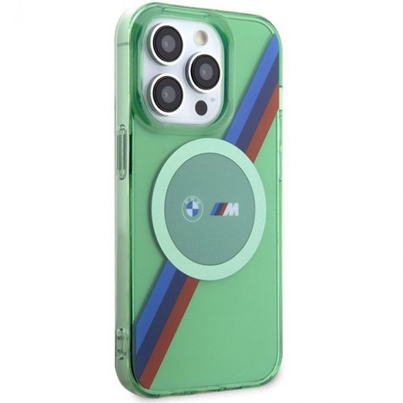 BMW BMHMP15LHDTN iPhone 15 Pro 6.1" zielony/verde hardcase M Tricolor Stripes MagSafe