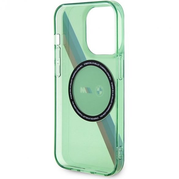 BMW BMHMP15LHDTN iPhone 15 Pro 6.1" zielony/verde hardcase M Tricolor Stripes MagSafe