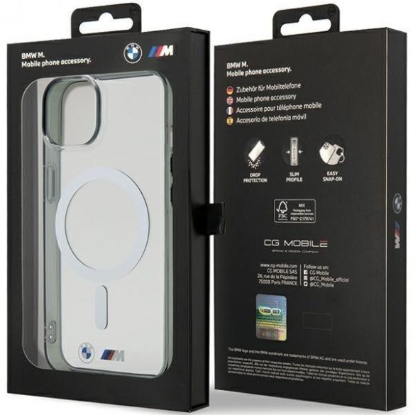 BMW BMHMP15SHCRS iPhone 15 / 14 / 13 6.1" przezroczysty/transparent hardcase Silver Ring MagSafe