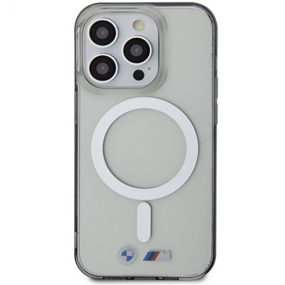 BMW BMHMP15LHCRS Carcasă rigidă transparentă pentru iPhone 15 Pro de 6,1 inchi Silver Ring MagSafe