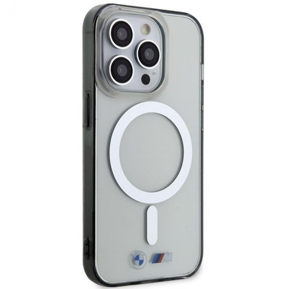 BMW BMHMP15LHCRS Carcasă rigidă transparentă pentru iPhone 15 Pro de 6,1 inchi Silver Ring MagSafe