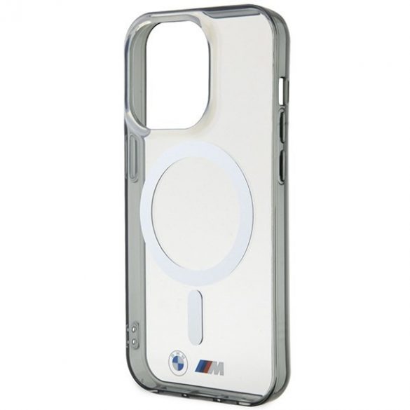 BMW BMHMP15LHCRS Carcasă rigidă transparentă pentru iPhone 15 Pro de 6,1 inchi Silver Ring MagSafe