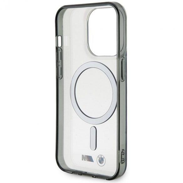 BMW BMHMP15LHCRS Carcasă rigidă transparentă pentru iPhone 15 Pro de 6,1 inchi Silver Ring MagSafe