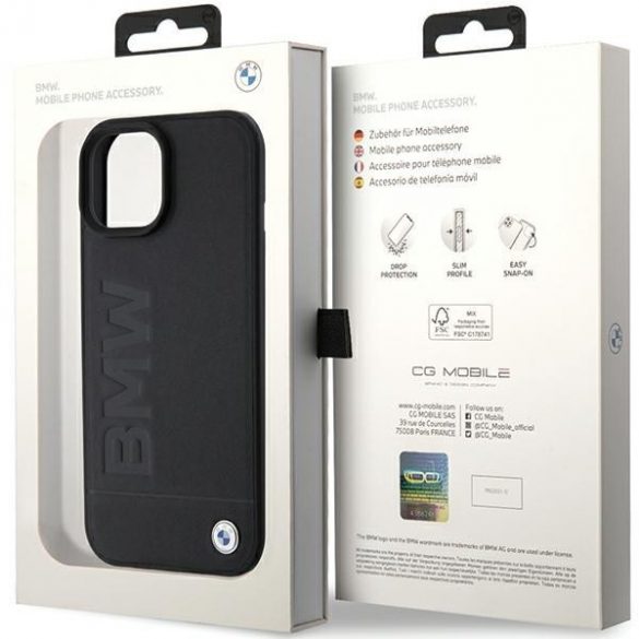 BMW BMHMP15MSLLBK iPhone 15 Plus / 14 Plus 6.7" negru/negru MagSafe piele Hot Stamp