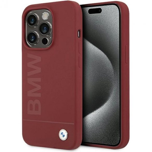 BMW BMHMP15LSLBLRE Husă rigidă pentru iPhone 15 Pro 6,1 inchi czerwony/roșu Silicon Big Logo MagSafe