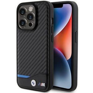 BMW BMHMP15L22NBCK Husă rigidă pentru iPhone 15 Pro 6.1 czarny/negru Leather Carbon MagSafe"