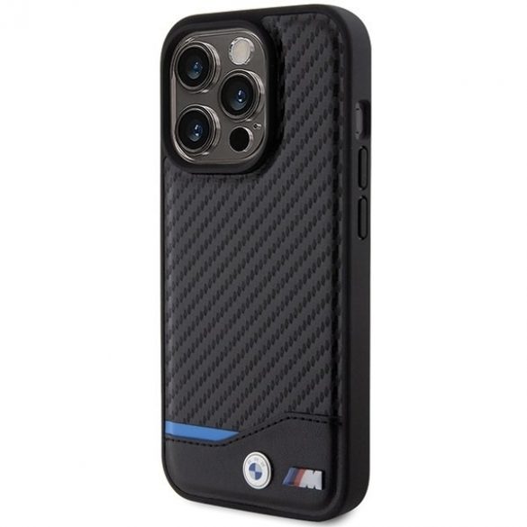 BMW BMHMP15L22NBCK Husă rigidă pentru iPhone 15 Pro 6.1 czarny/negru Leather Carbon MagSafe"