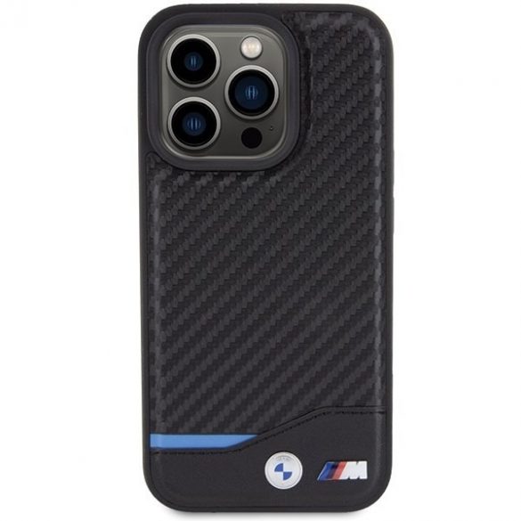 BMW BMHMP15L22NBCK Husă rigidă pentru iPhone 15 Pro 6.1 czarny/negru Leather Carbon MagSafe"