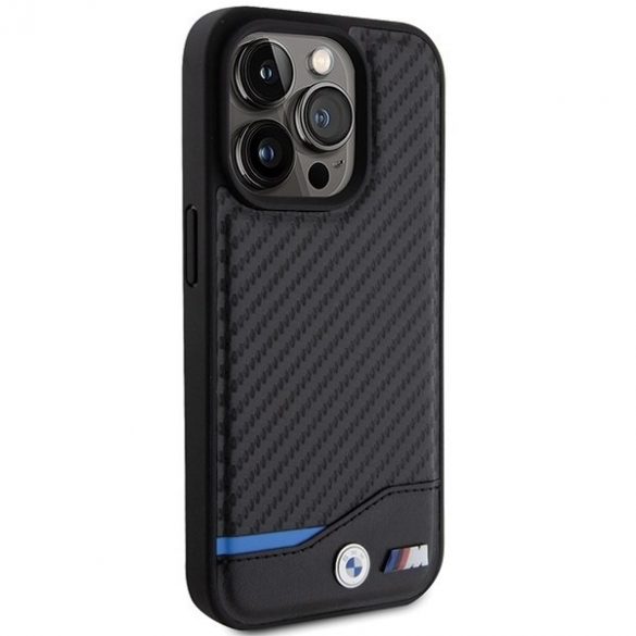 BMW BMHMP15L22NBCK Husă rigidă pentru iPhone 15 Pro 6.1 czarny/negru Leather Carbon MagSafe"