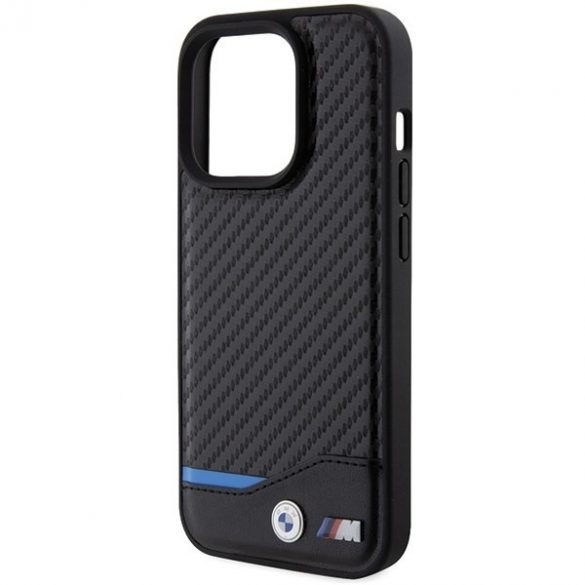 BMW BMHMP15L22NBCK Husă rigidă pentru iPhone 15 Pro 6.1 czarny/negru Leather Carbon MagSafe"