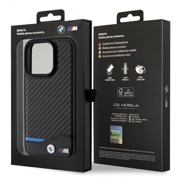 BMW BMHMP15L22NBCK Husă rigidă pentru iPhone 15 Pro 6.1 czarny/negru Leather Carbon MagSafe"