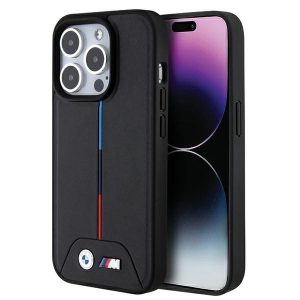 BMW BMHMP15L22PVTK Carcasă rigidă pentru iPhone 15 Pro 6.1, negru, matlasat Tricolor MagSafe"