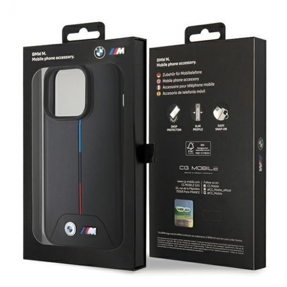 BMW BMHMP15L22PVTK Carcasă rigidă pentru iPhone 15 Pro 6.1, negru, matlasat Tricolor MagSafe"