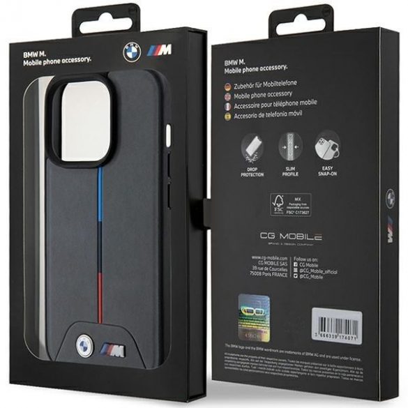 BMW BMHMP15L22PVTA Husă rigidă pentru iPhone 15 Pro 6,1" szary/gri M Quilted Tricolor MagSafe