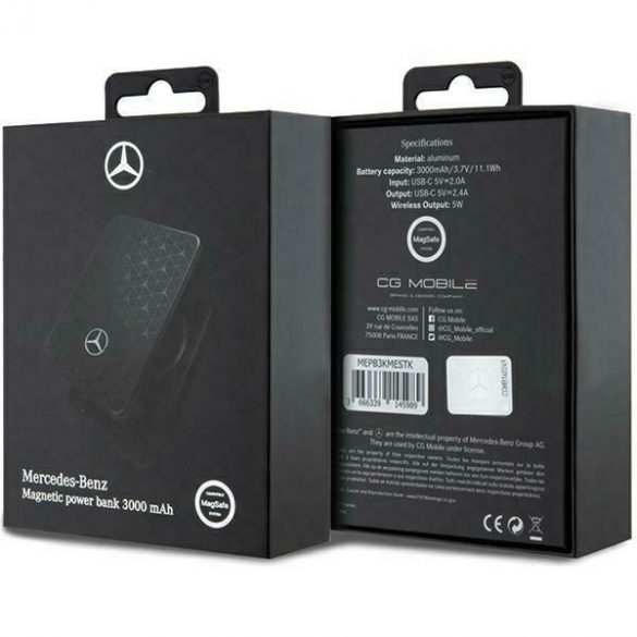 Mercedes Powerbank MEPB3KMESTK 5W 3000mAh czarny/negru MagSafe