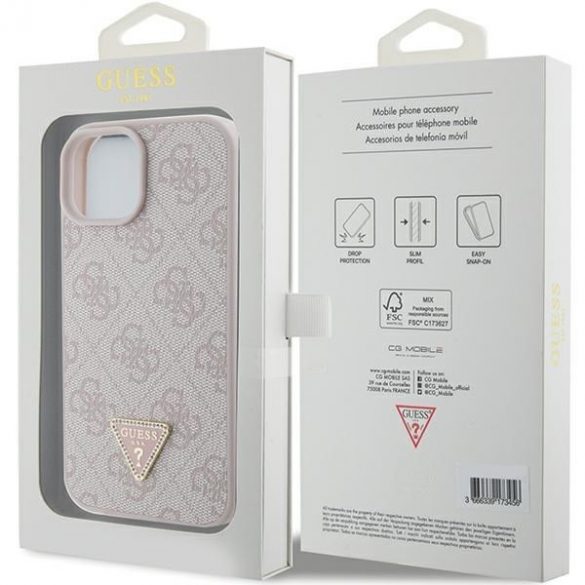 Guess GUHCP15SP4TDPP iPhone 15 / 14 / 13 6.1" roz/roz hard Husă piele 4G Triangle Strass