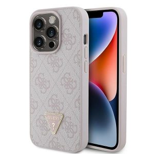 Guess GUHCP15LP4TDPP iPhone 15 Pro 6.1 rożowy/roz husă rigidă Piele 4G Triunghi Strass"