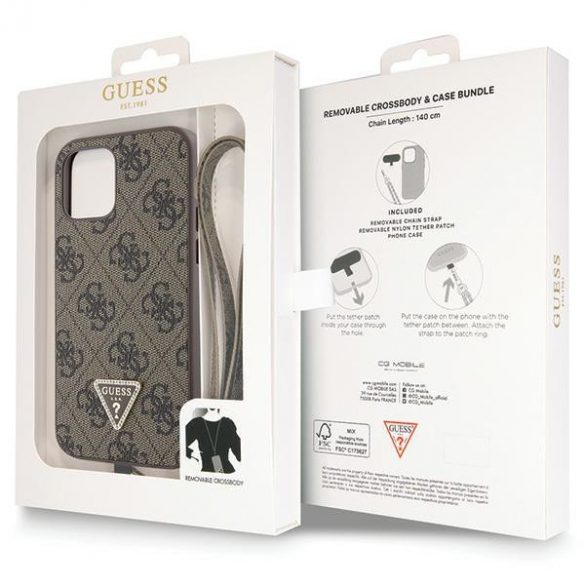 Guess GUHCP12MP4TDSCPW iPhone 12 / 12 Pro 6.1 husă rigidă maro/brązowy Crossbody 4G Metal Logo"