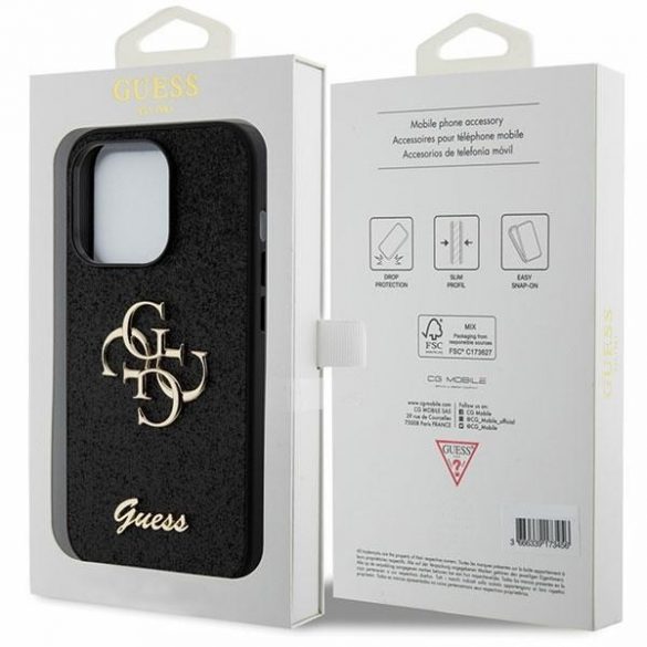 Guess GUHCP15LHG4SGK iPhone 15 Pro 6.1 carcasă rigidă/neagră Glitter Script Big 4G"