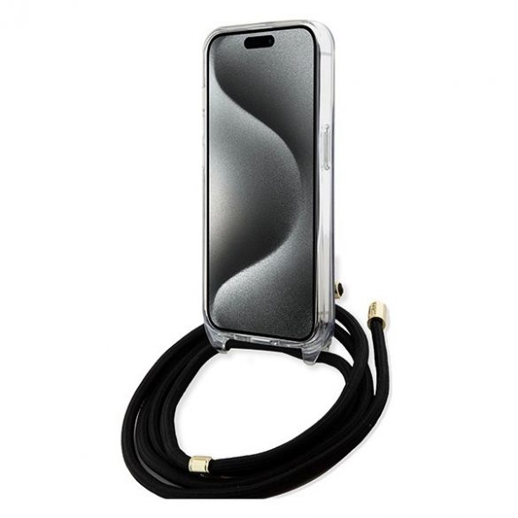 Guess GUHCP15SHC4SEK iPhone 15 / 14 / 13 6.1 carcasă rigidă, neagră/negru, cablul pentru corp de mână, imprimare 4G"