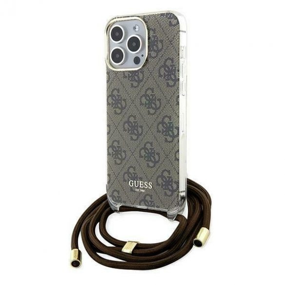 Guess GUHCP15LHC4SEW iPhone 15 Pro 6.1 brązowy/maro husă rigidă Crossbody Cord 4G Print"