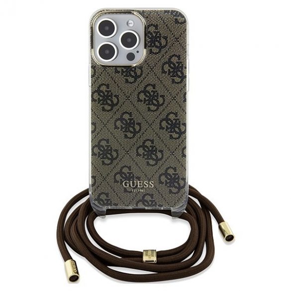 Guess GUHCP15LHC4SEW iPhone 15 Pro 6.1 brązowy/maro husă rigidă Crossbody Cord 4G Print"