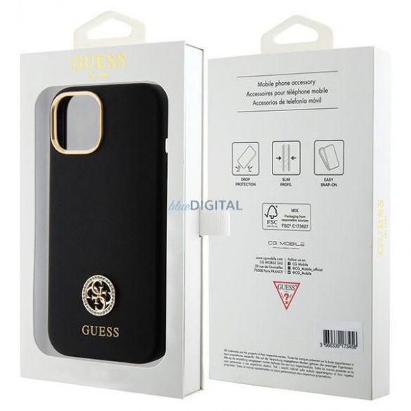 Guess GUHCP15SM4DGPK iPhone 15 6.1 carcasă rigidă/neagră Silicone Logo Strass 4G"