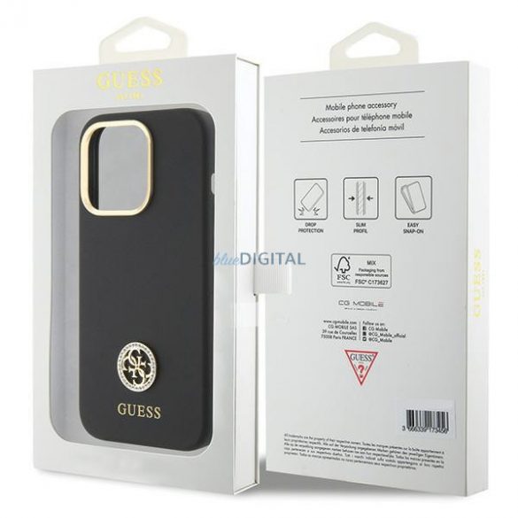 Guess GUHCP15LM4DGPK iPhone 15 Pro 6.1 carcasă rigidă/neagră Silicone Logo Strass 4G"