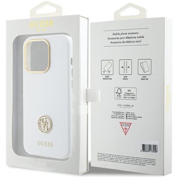 Guess GUHCP15XM4DGPH iPhone 15 Pro Max 6.7 alb/alb  hard Husă Silicone Logo Strass 4G"